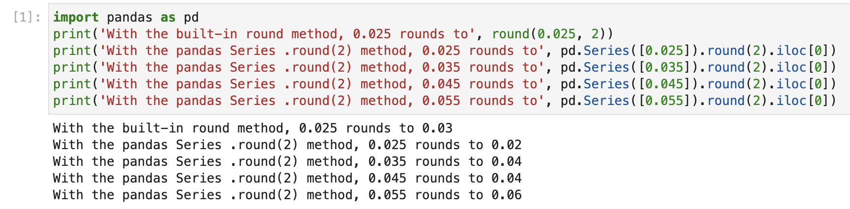 Illustration of Pandas series rounding